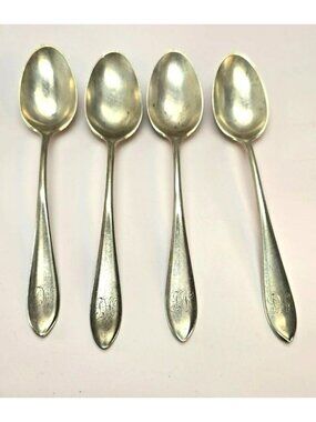 Sterling Silver Monogrammed Teaspoons Set Of 4 Antique Vintage CM2265